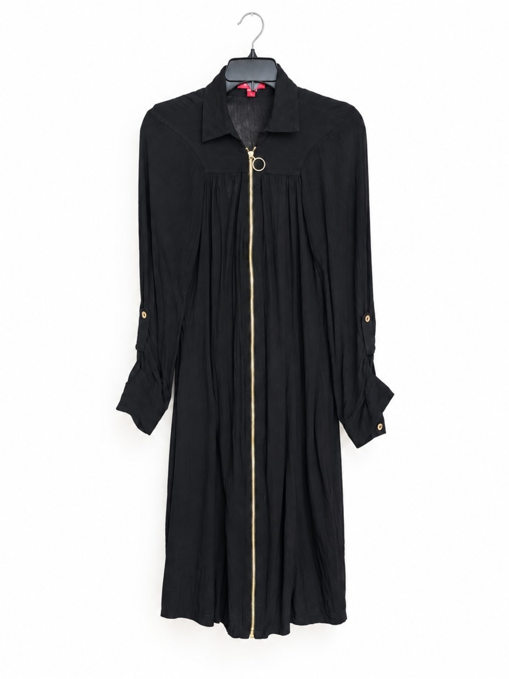 GUESS Black Long Sleeve Zip- Front Ring-Pull Tunic Dress - Size Med
